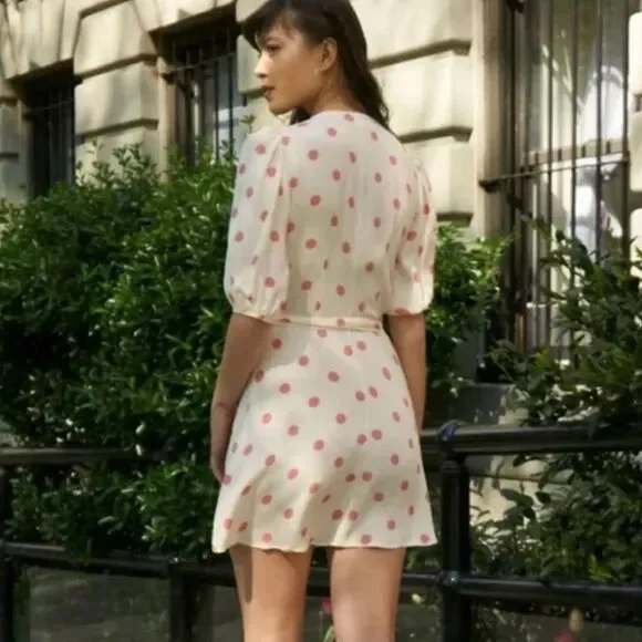 NWOT Reformation Olince White Polka Dot Wrap Dress Large - Picture 2 of 9